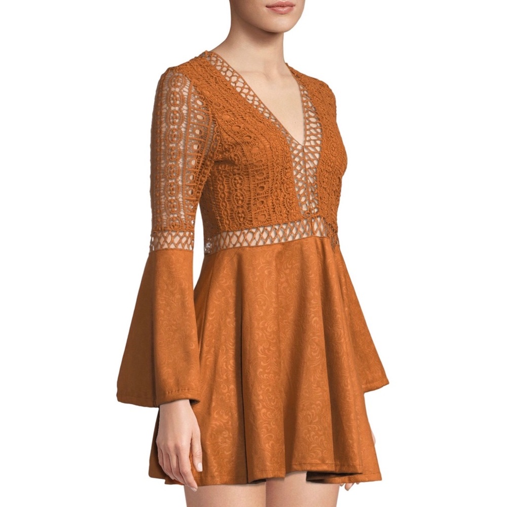 NEW M HAUTE ROGUE Crochet Faux Suede Mini Dress - Picture 3 of 3